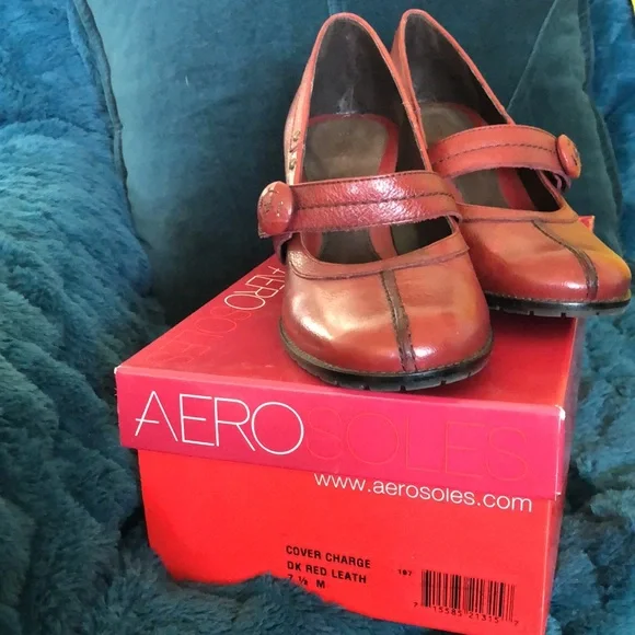 Aerosoles Red Leather Mary Janes, Sz 7.5 - Picture 14 of 15